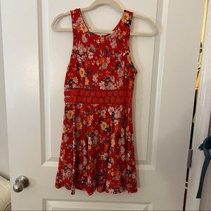 Free People Red Floral Print Skater/Fit and Flare Dress -- Size 4